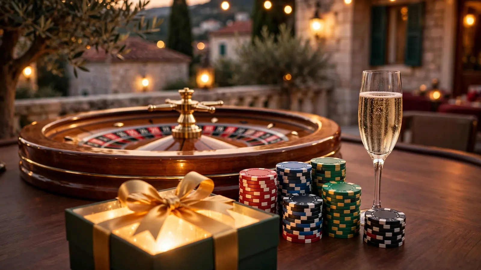 Stol za casino s čipovima, rouletteom i poklon kutijom