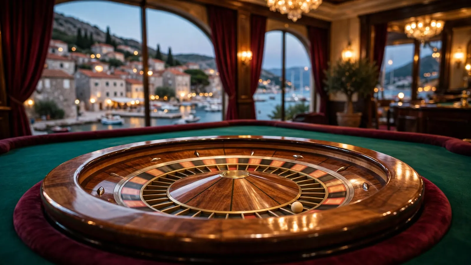 Elegantni kotač za rulet na zelenom stolu u hrvatskom casinu